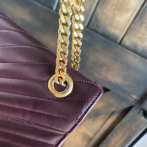 TRADE!💕YSL Saint Laurent Chevron large Burgundy leather chain bag purse gold - Picture 10 of 14